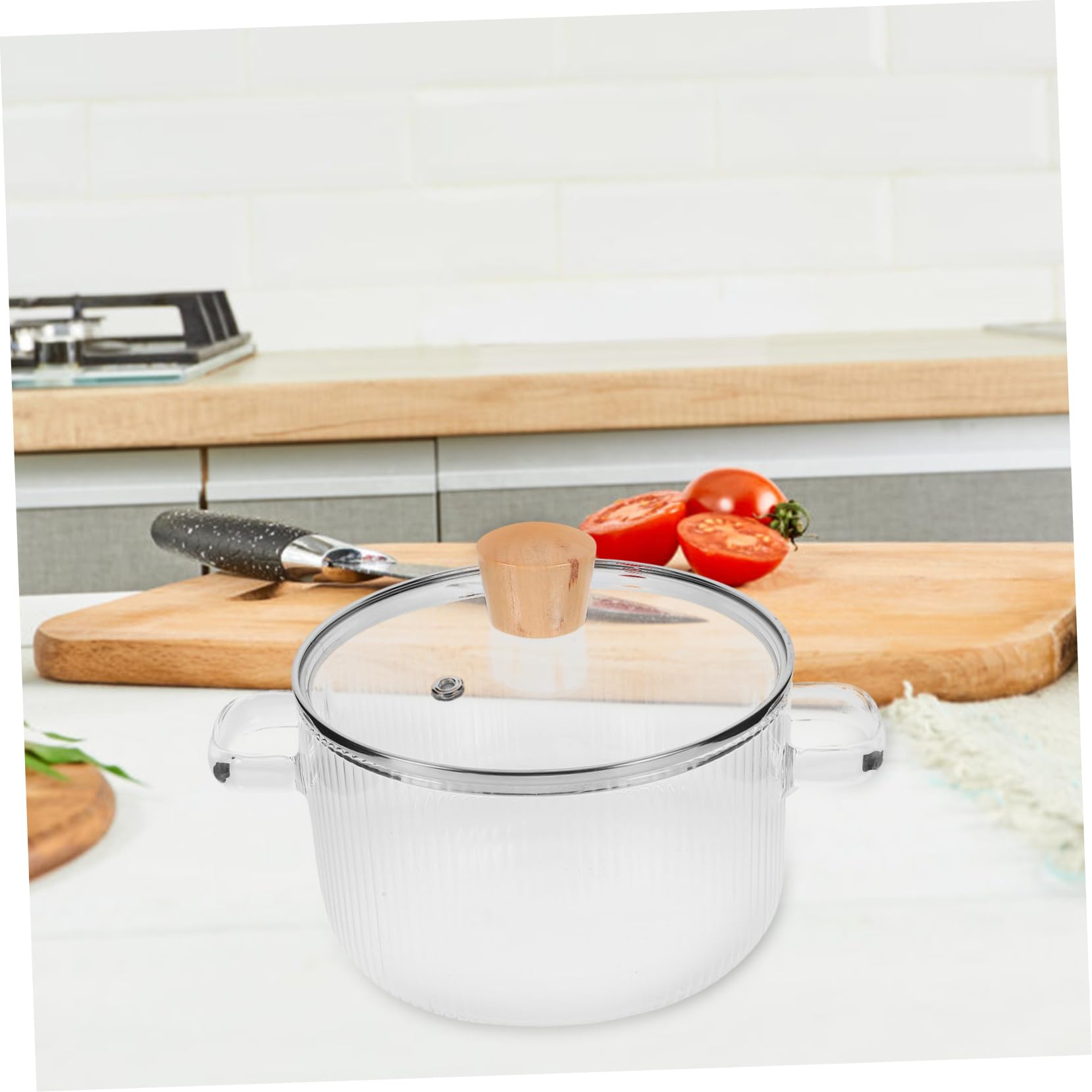 Cabilock Olla de Vidrio de Borosilicato de 1500ml Tapa y Doble Asa para Cocinar Fideos y Alimentos para Bebés Proceso Visible y Diseño Resistente