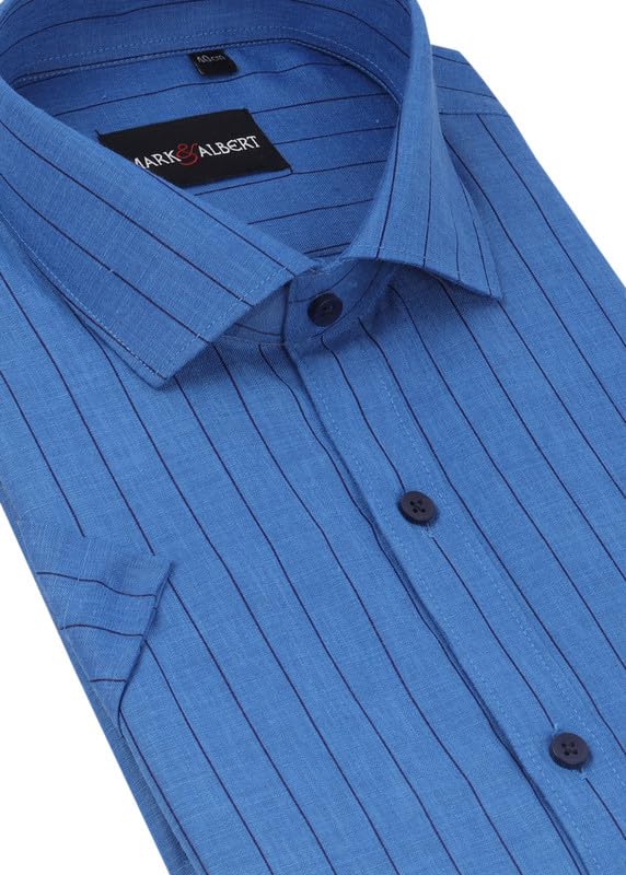 Image of MARK & ALBERT Men's Half Sleeve Cotton Linen Striped Shirt