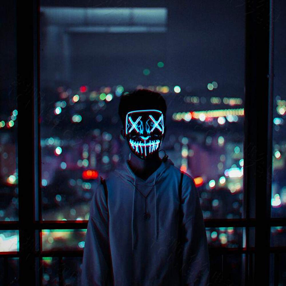 Maschera Halloween LED, Maschera Horror Luminoso per Bambini & Adulti, Maschera Spaventosa con 4 Modalità, Maschera Cosplay PVC per Festa, Carnevale, Party