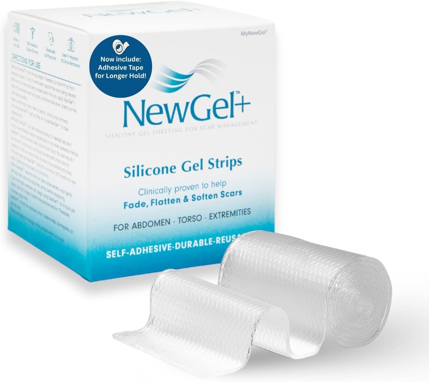 NewGel Advanced Silicone Professional Scar Treatment Tape by MyNewGel, Ultra-Thick, for Abdomen, C-Section, Keloids, Burns, Reusable, 2" x 24" Strip - Clear