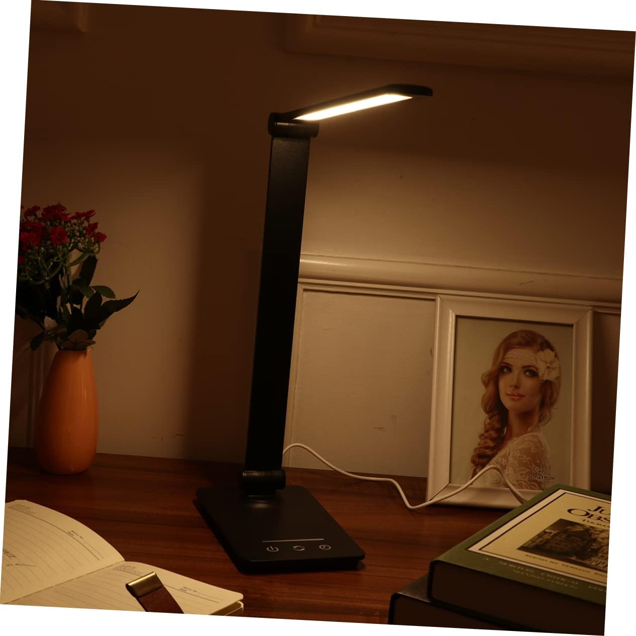 DOITOOL 1pc Rechargeable Touch Control Led Eye Desk Lamp Five Brightness Modes Reading Light for Home Office USB Charging Design Black