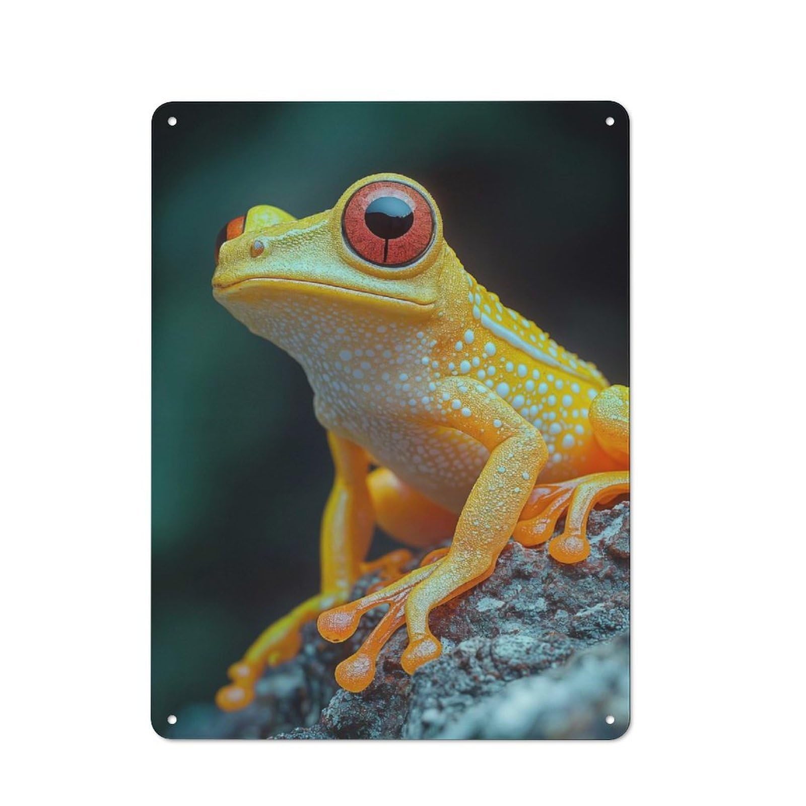 Junmoney Style-9 Vintage Tin Sign 40X30cm Featuring Yellow Frog With Red Eyes For Bar Or Restaurant, A Decorative Christmas Gift For Bar Decor Enthusiasts