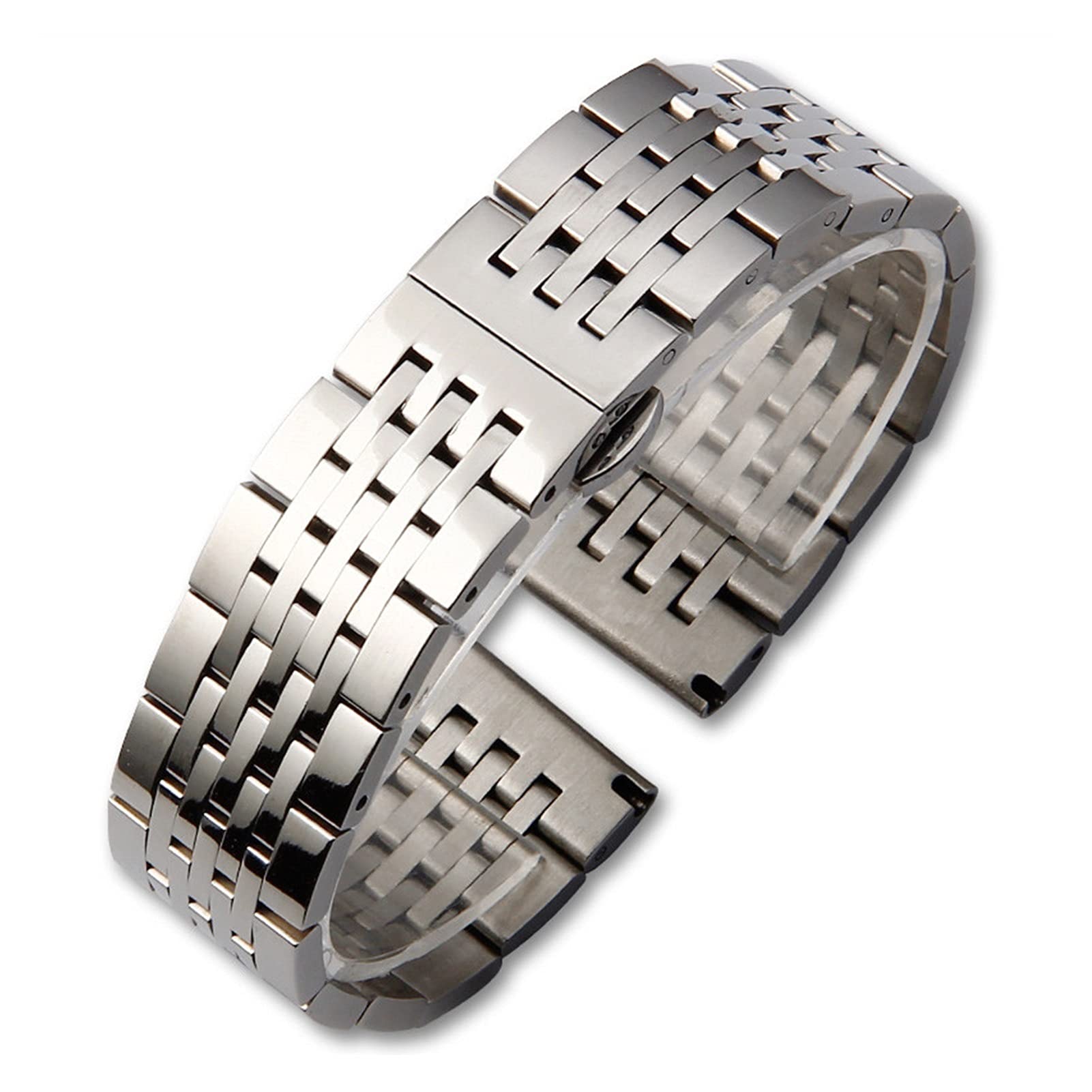 EKSED Bracelet De Montre Bracelet De Montre Bracelet en Acier Inoxydable Solide Sept Perles Boucle Papillon 12Mm14Mm16Mm18Mm19Mm20Mm22Mm24Mm /20Mm / Or Argent