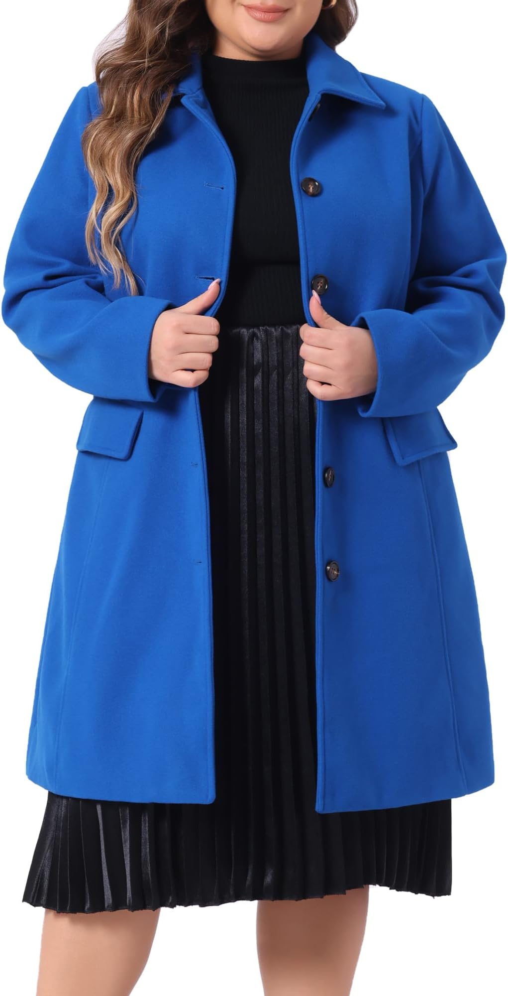 Plus Size Coat for Women Peter Pan Collar Single Breasted Winter Long Coats