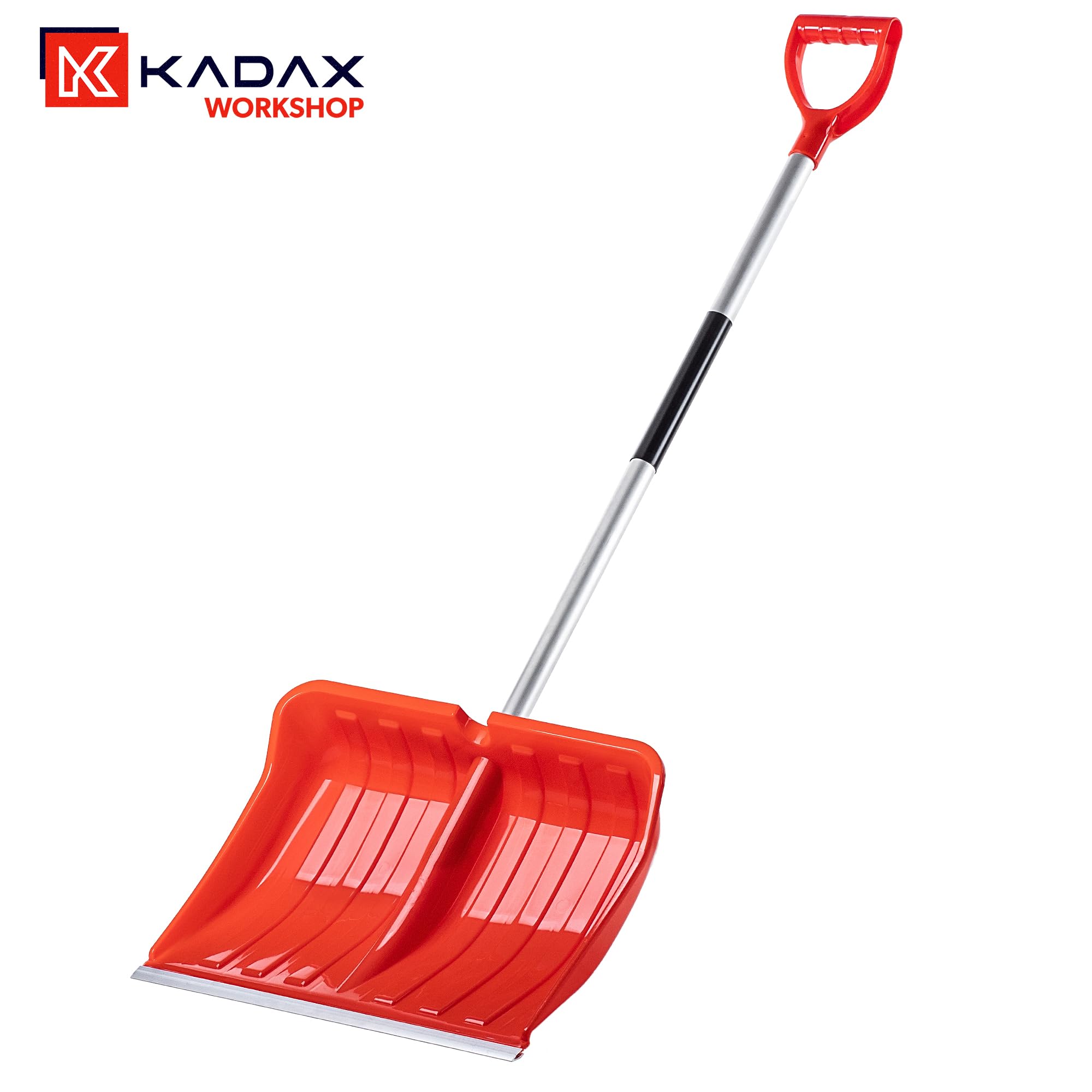 KADAX Pelle à Neige Professionnelle 50 x 138 cm - Poignée Antidérapante, Lame en Plastique et Bord en Aluminium (Orange)