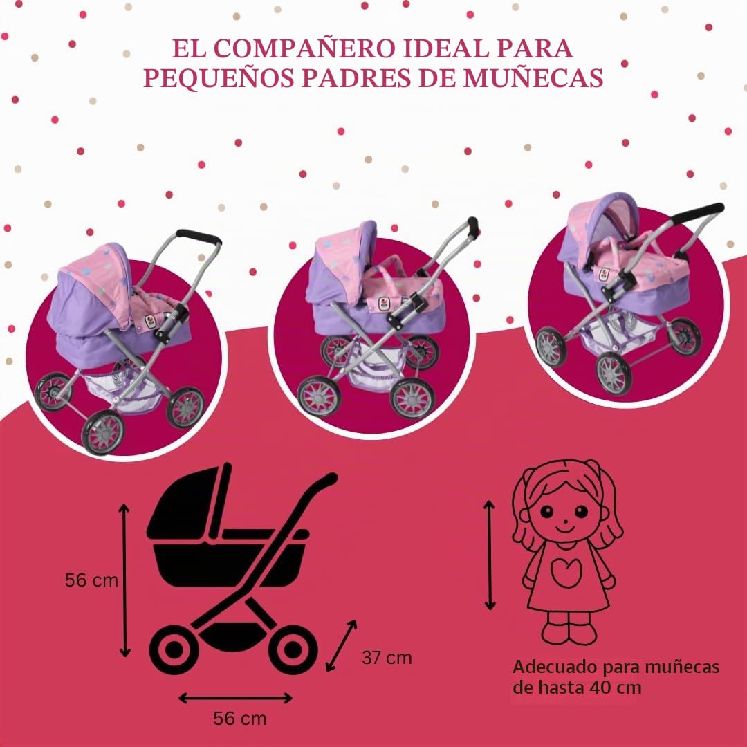 Bayer Chic 2000 Cochecito Muñecas Smarty | Mi Primer Carrito con Capazo | Primer cochecito de muñecas premium para niños desde 2 años. Ligero, seguro, con capazo blando y cesta portaobjetos.