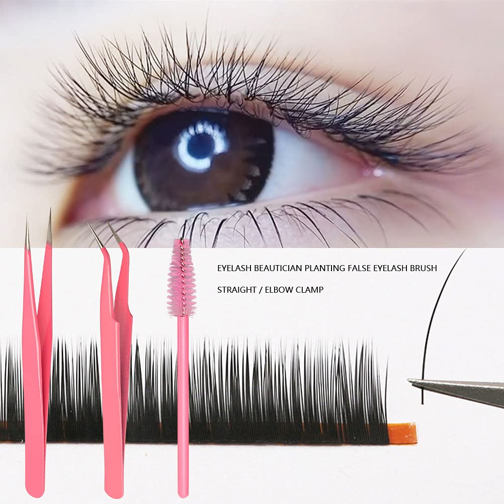 2 Stück Wimpern-Pinzette Aus Edelstahl - Gebogene Spitze, Professionell Für Wimpernverlängerung & Augenbrauen (Pink)