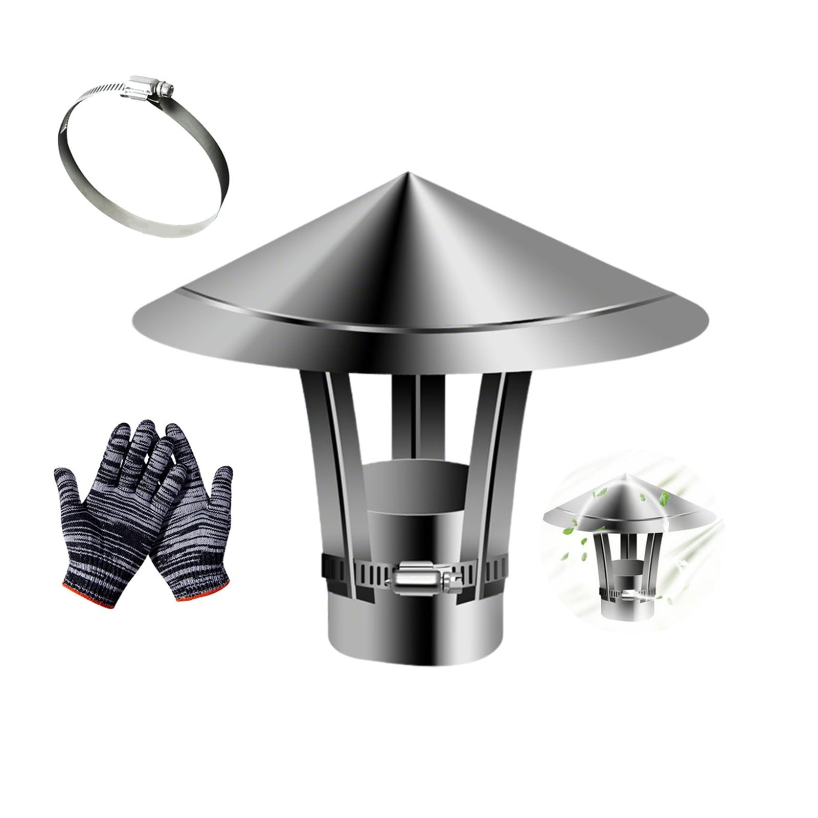 MYXJGNAIY Round Chimney Cap with Gloves, Roof Rain Chimney Cover, Stove Pipe Topper for Vent, Villa Chimney Cowl, Animalproof Fireplace Flue Lid, Easy Installation(5.5in)