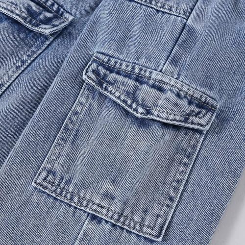 Pantalones cargo de mezclilla para niñas con bolsillo y cintura elástica 5