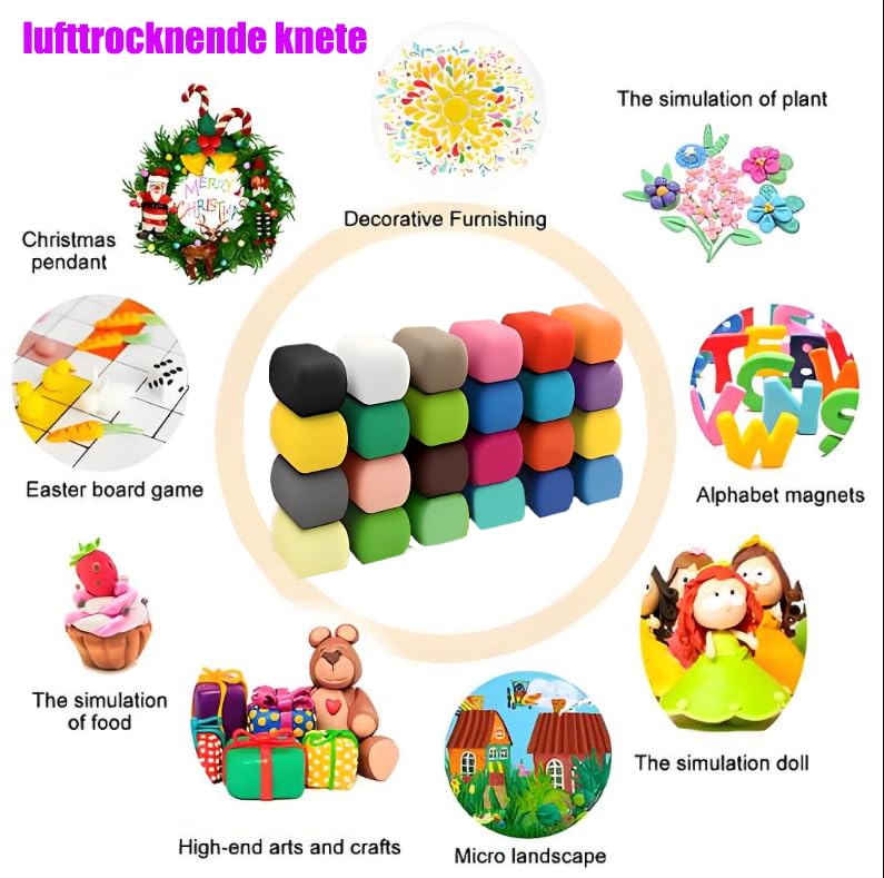 Air-Dried Clay Set for Kids in 36 Colours Non-Toxic, Soft, Lightweight, Includes Carving Tools and molds Safe, Creative Arts and Crafts kit for Boys and Girls, 3 Years Old - Image 2