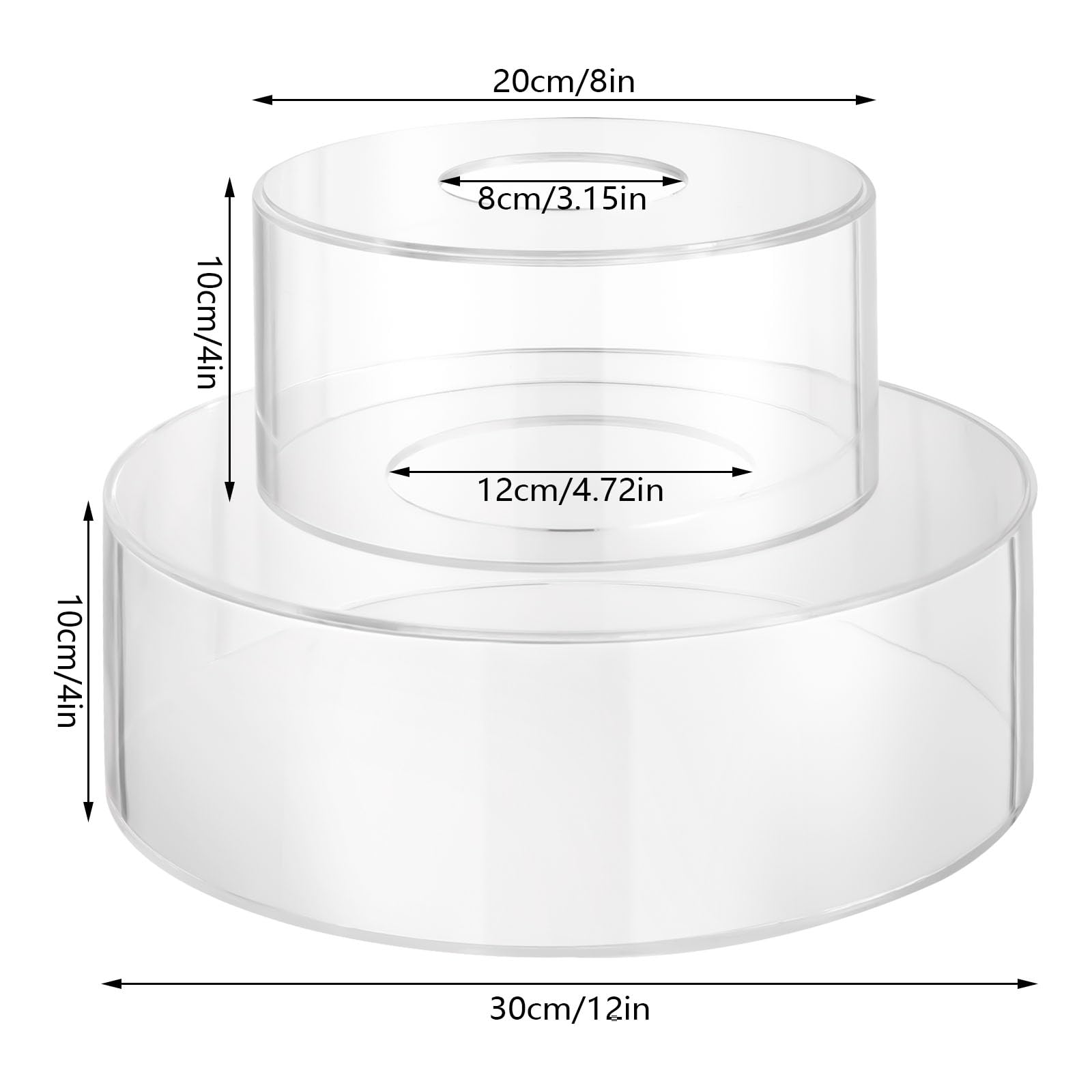 2 supporti per torte con strisce luminose a LED, riempibili, in acrilico trasparente, per cupcake, con riser, rotondi, per compleanni, feste, baby shower, festival
