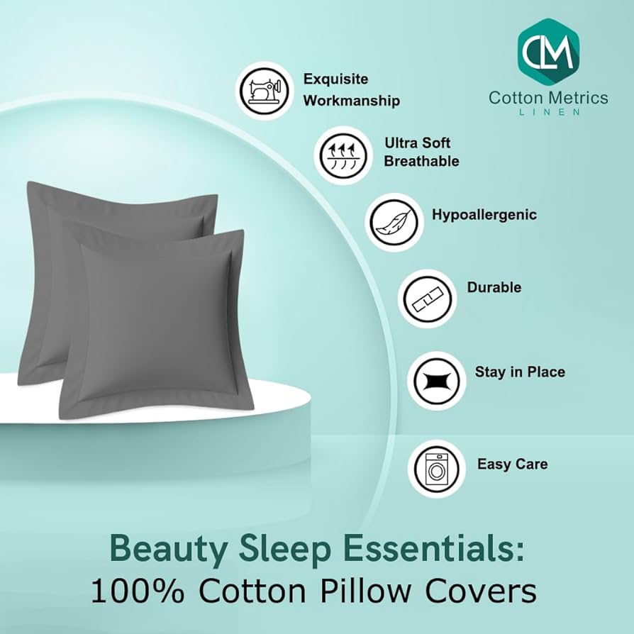 ✨️人気商品✨️ 100%オーガニックコットン ヨーロピアンスクエア枕カバー Amazon｜Cotton Metrics ヘビークオリティ ヨーロピアンスクエア