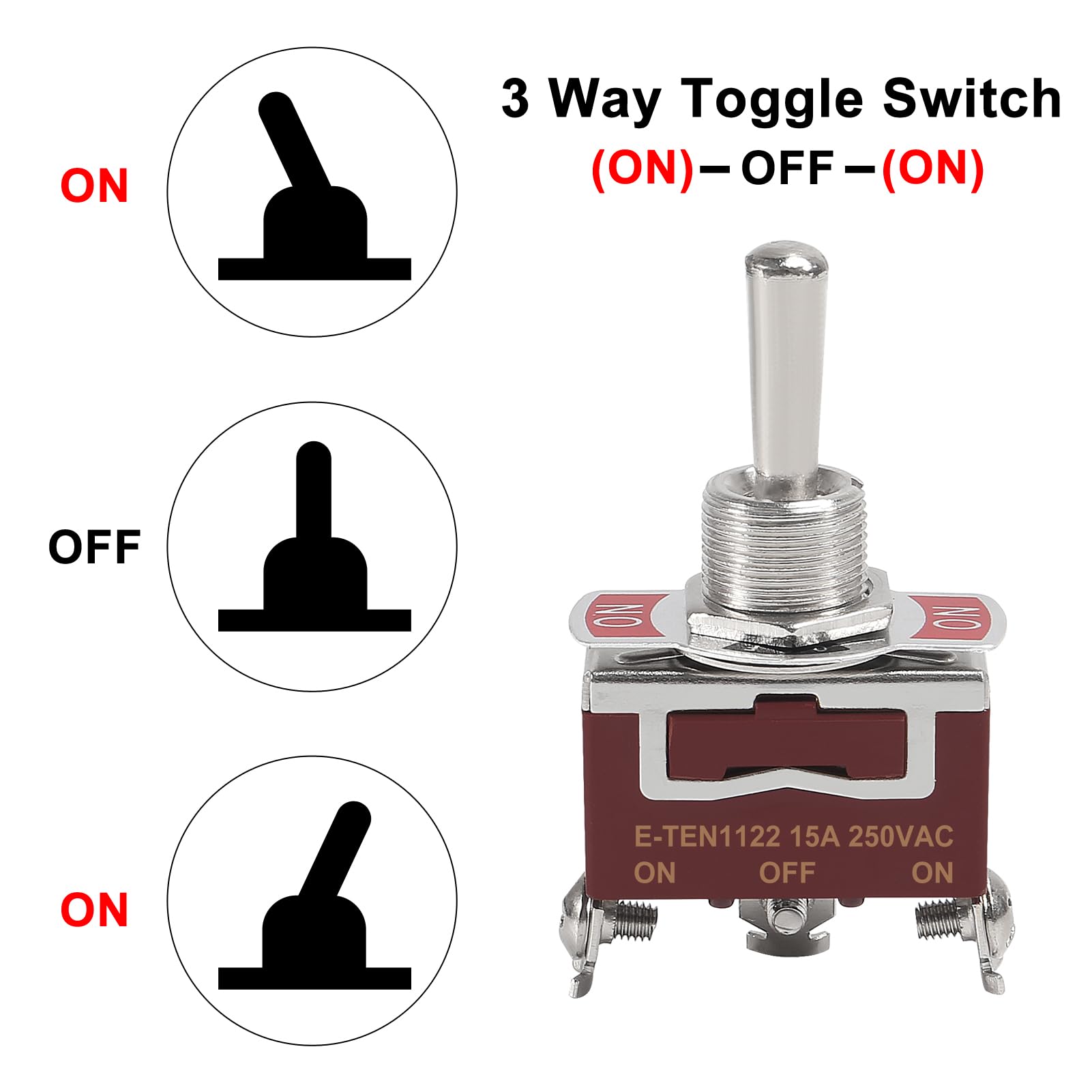 ACEIRMC Waterproof Toggle Switch 12V Marine ON Off ON 3 Pin 3 Position SPDT 12