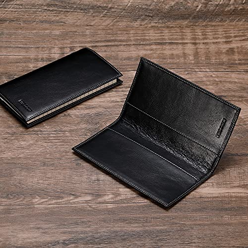 Image of HISCOW Minimalist Checkbook Cover - Full Grain Leather, Antiqued Black, One Size, Minimalist