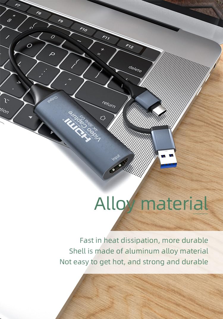 PremiumCord HDMI Capture/Grabber do Nagrywania Wideo/Audio na Komputerze z USB, Rozdzielczość UHD 4K 2160p 30 Hz, Full HD 1080p 60 Hz, USB 3.2 typ C/typ A, Plug and Play, Space Grey