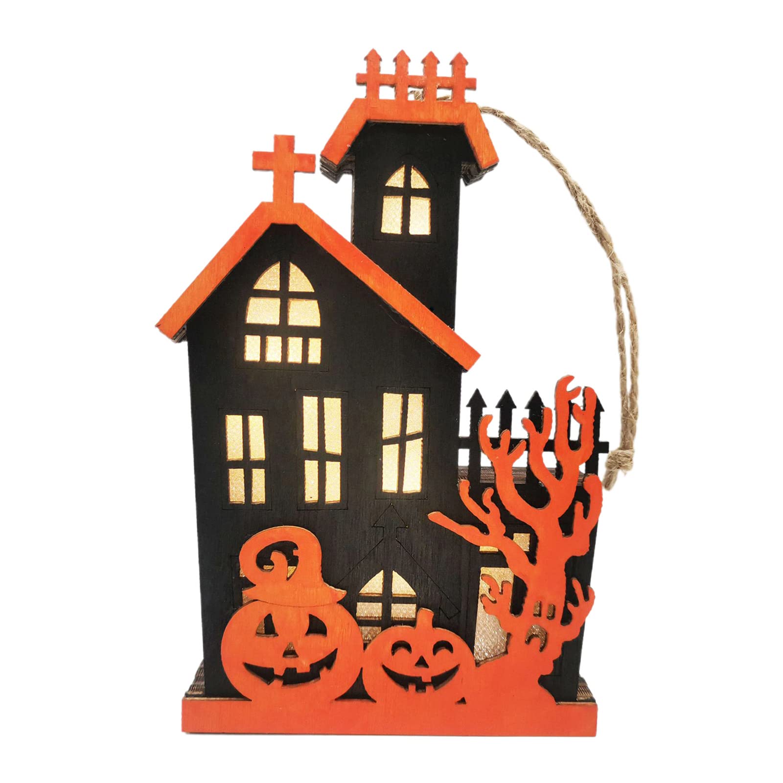 carotoe Halloween Wooden Signs for Doors Hanging Decor Wooden Light Ornaments LED Light Led Pumpkin Lights