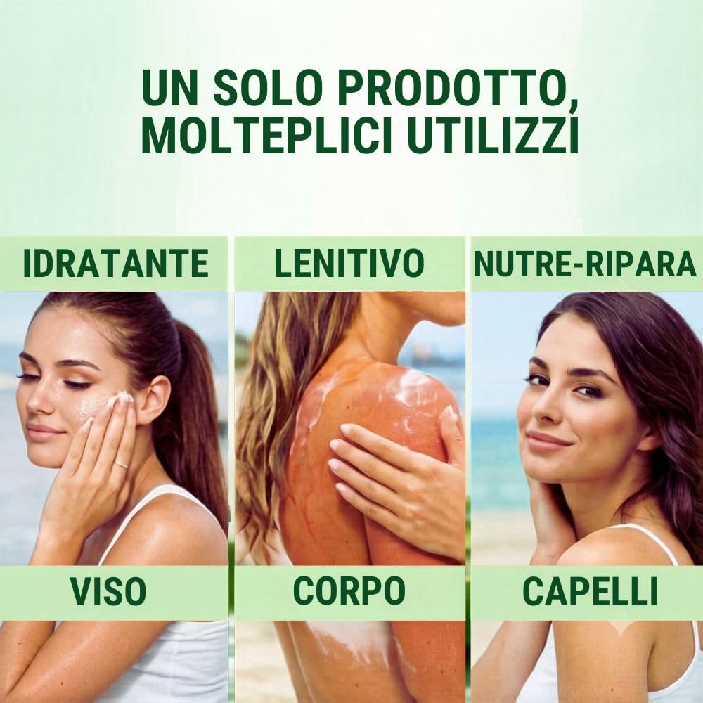 Aloe Vera Gel Puro, da coltivazione biologica. Per Viso, Corpo e Capelli. Idratante, rinfrescante post scottature solari, post depilazione e rasatura.(Confezione da 2 x 200 ml)
