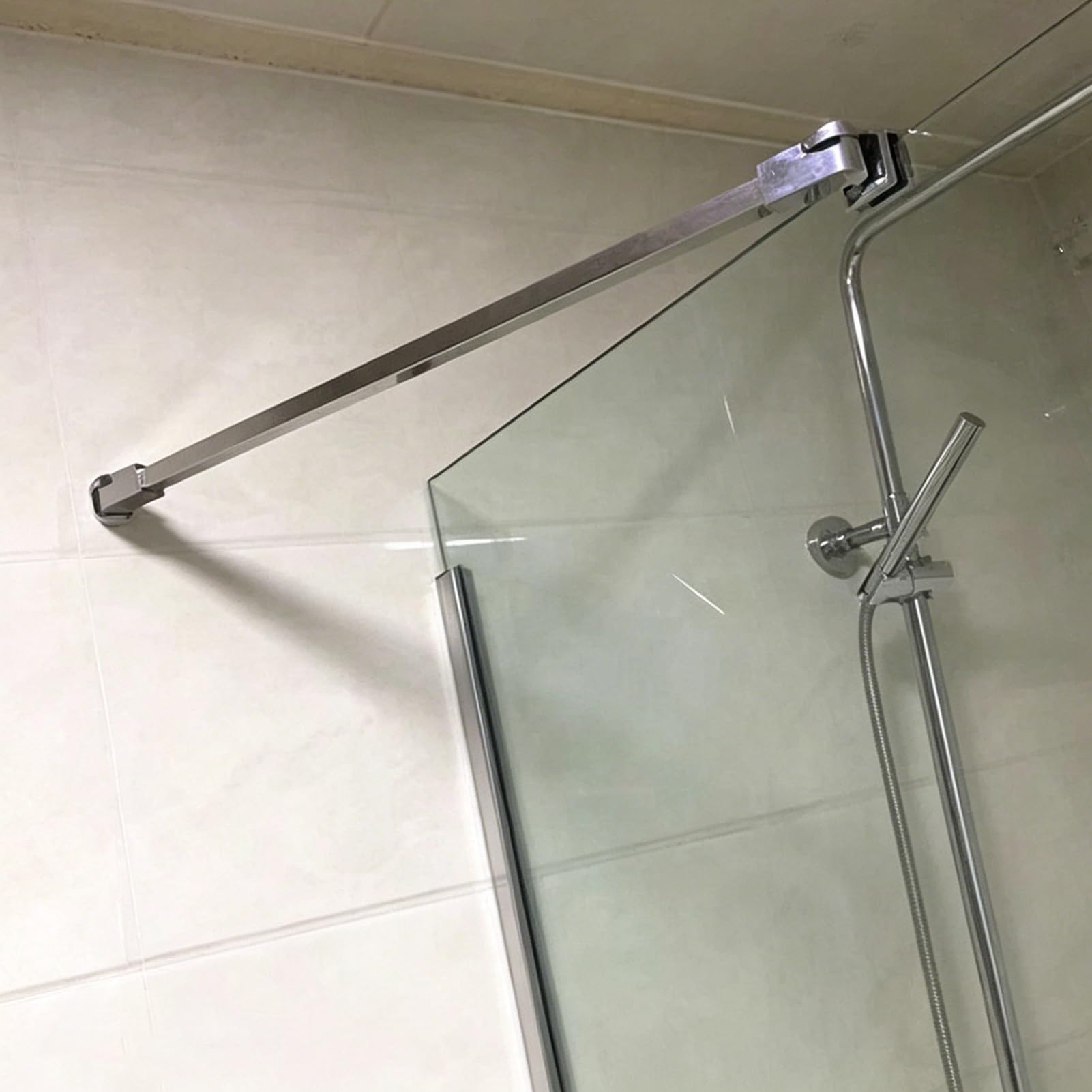 Dailify Mirror Silver Shower Screen Support Bar Square Shower Support Bar Rotatable By 180°, Wall-To-Glass Bathroom Door Stabilizer Rod 304 Stainless Steel, Modern Frameless Glass Panel Bracket(,50Cm/19.7In)