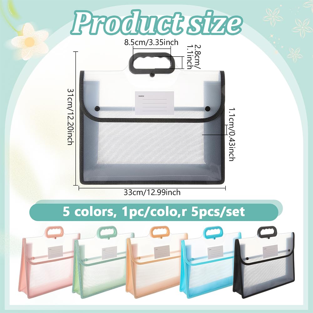 NBEADS 5 pezzi 5 colori camicia estensibile in plastica con manico, custodia trasparente portatile A4 per documenti con chiusura a pressione per ufficio casa o ospedale.