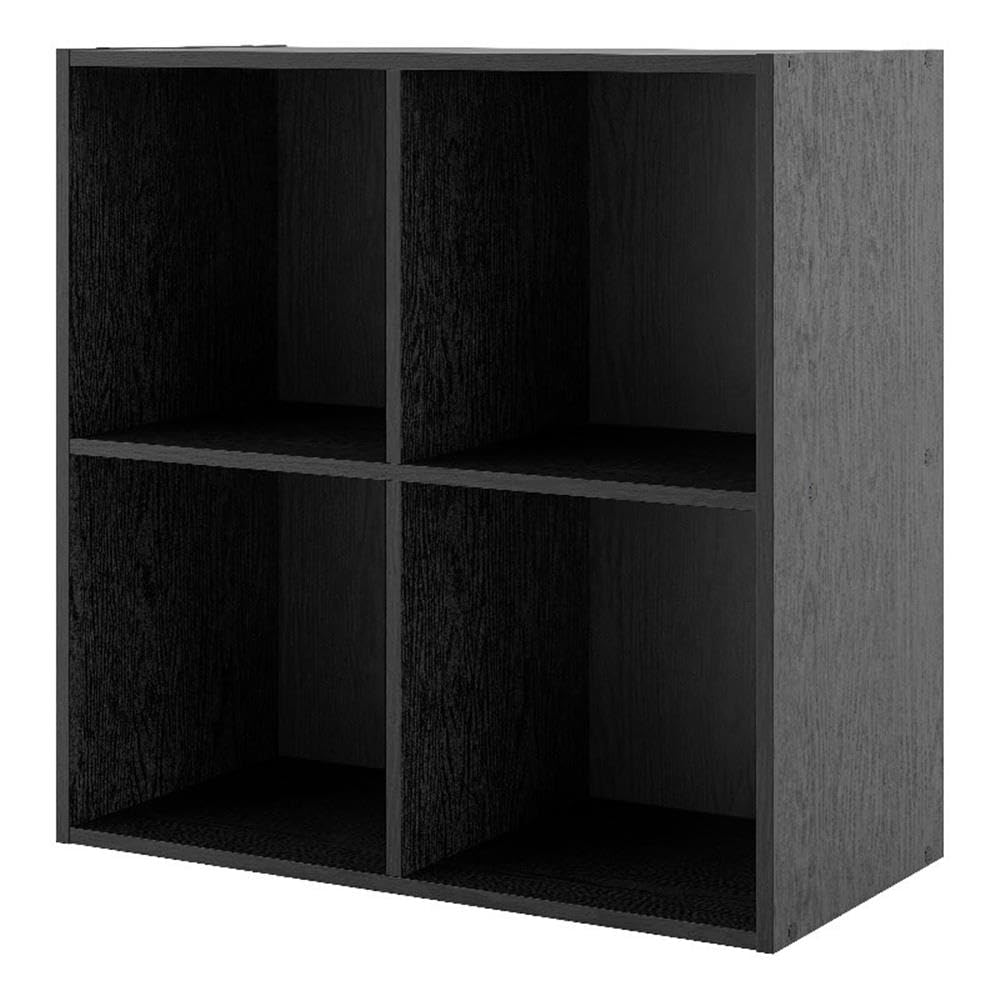 Homes: Inside + Out Apexa 4 Cube Storage Organizer Shelves, Stackable Wood Bookcase Fits Cubby Bins for Organization, Dorm Teen Room Decor & Home Office, Black