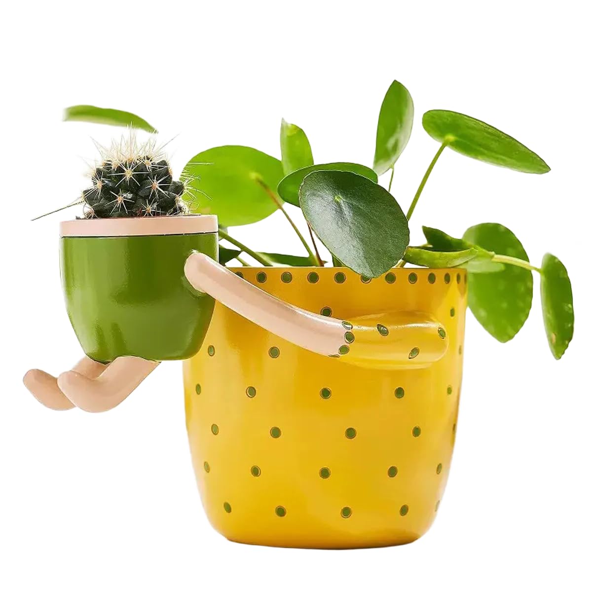 ZHUOLUNF Double-Pot Resin Succulents Planter Indoor Plant Pot, Desktop Decor Perfect for Plant Lovers in Homes, Offices, And Bedrooms (Yellow)
