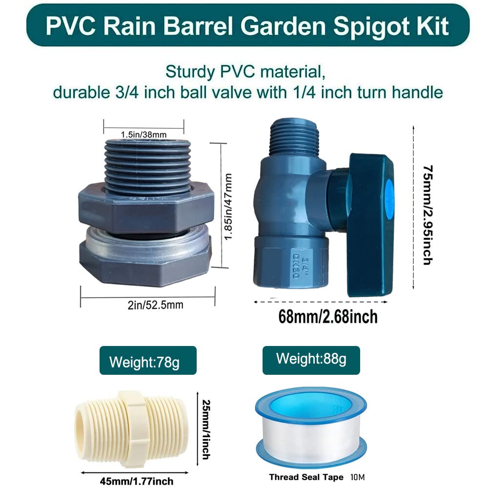 Válvula Pvc Cubo Agua Grifo Para Barril De Lluvia 3/4" - Válvula De PVC Con Junta | Fácil Instalación | Para Cubos, Acuarios O Riego Grifo Depósito Lluvia 3/4