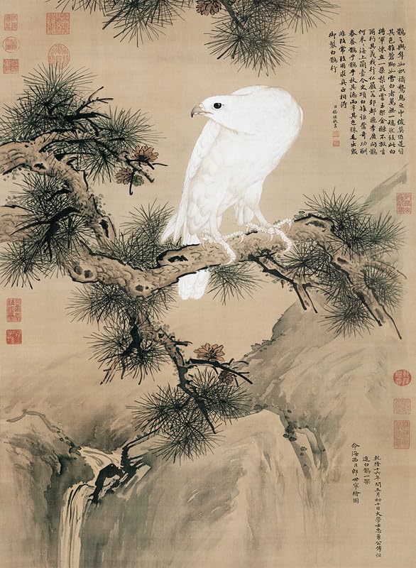 Bristlegrass Jigsaw Puzzles for Adults 1000 Pieces, Chinese Qing Dynasty Old Master Giuseppe Castiglione Masterpieces White Eagle Hawk. Decor Birthday Party Gifts Men Women Olds Seniors (1000pcs) — image 1