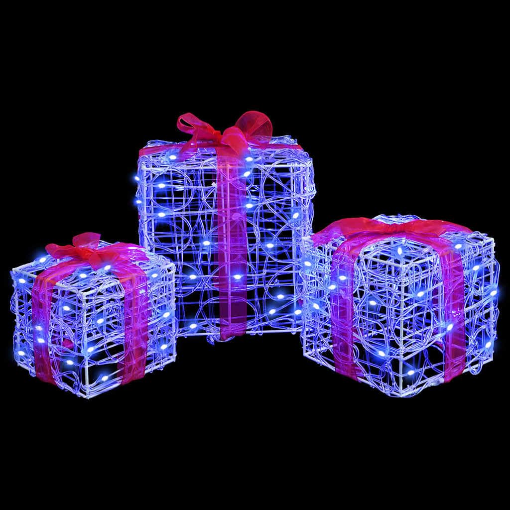 Caja de regalo con 60 ledes, 3 unidades, acrílico azul, 20 x 20 x 20 cm, decoración para el árbol de Navidad, decoración para salón, ventana, Adviento, decoración para interior y exterior