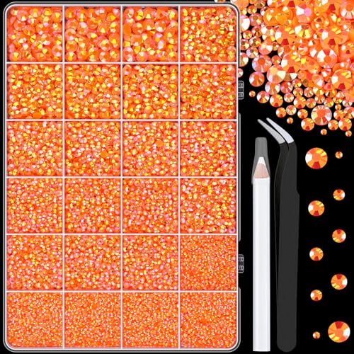 Image of 25000Pcs Resin Rhinestones with Tweezers for Crafting, Orange AB 2-6mm Mixed Sizes Non Hotfix Flatback Gems, Bedazzling Crystal for DIY Craft Clothing Mugs Tumblers Shoes Fabric Decor Nail Art