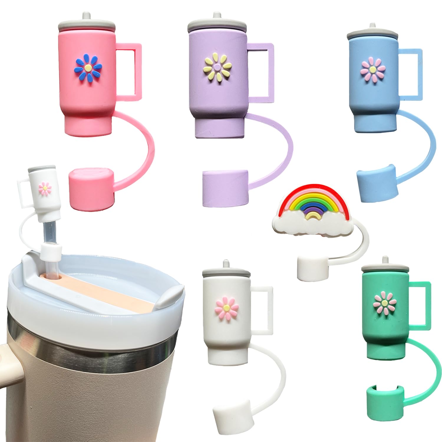 6 PCS Silicone Straw Covers Cap Compatible with Stanley 30&40 Oz Cup, 10mm Straw Toppers for Tumblers,Drinking Straw Caps for Reusable Straws Tips Lids