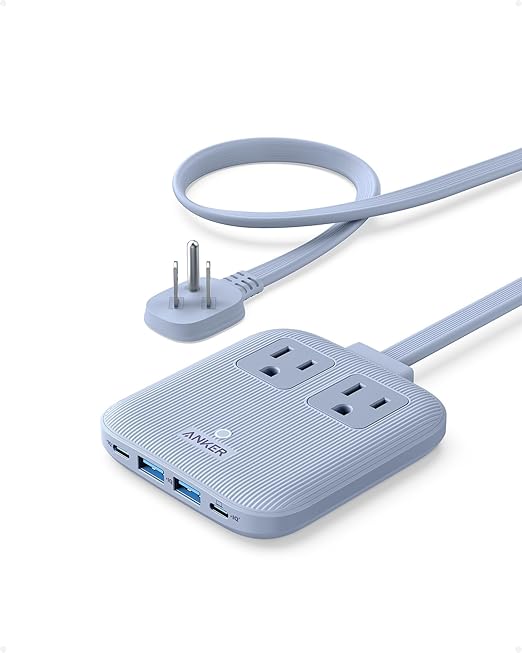 Anker Nano Charging Station(67W Max), 6-in-1 Power Strip for iPhone 16/15, MacBook, with Flat Plug and 5ft Thin Undetachable Extension Cord,2 AC&2 USB A&2 USB-C, for Home&Office