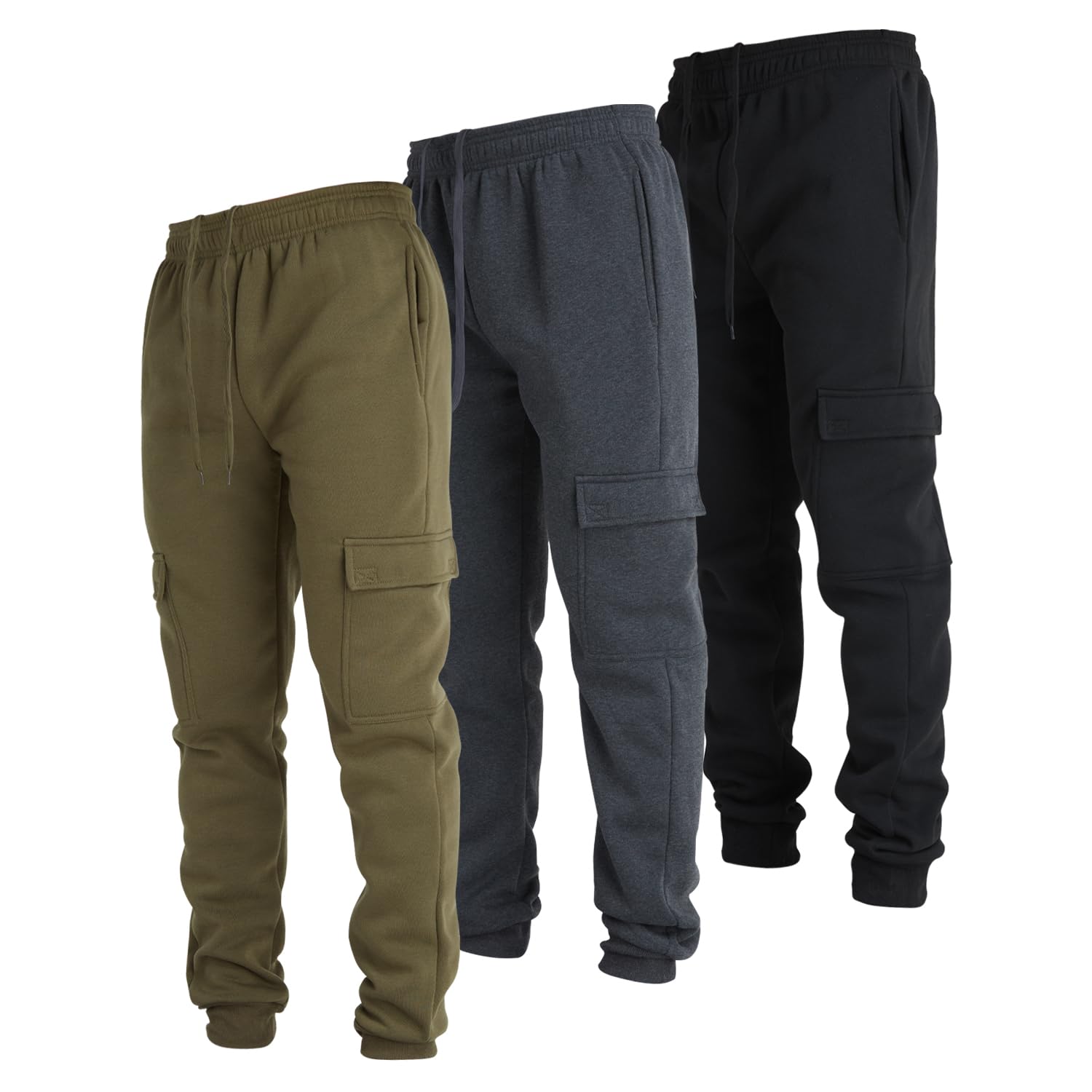 Ultra Performance 3 Pack Mens Sweatpants, Fleece Cargo Joggers for Men with Pockets