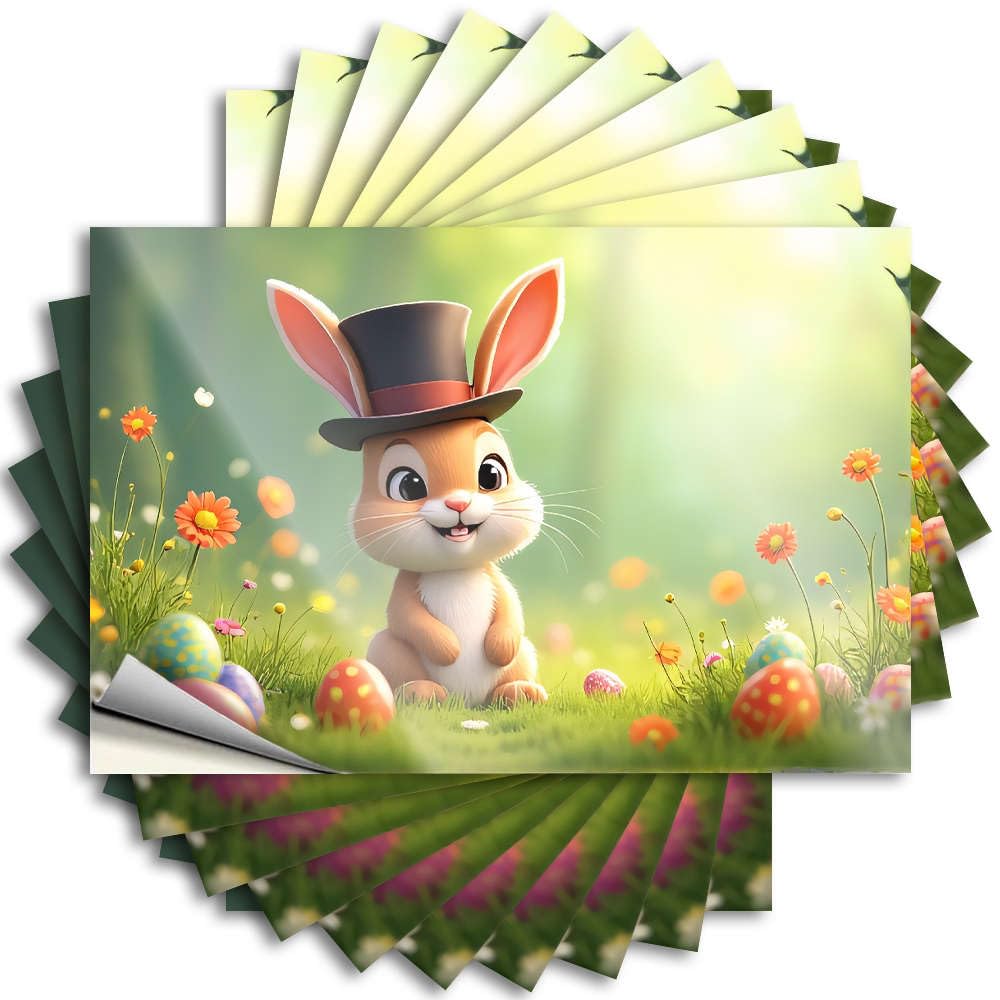 Sticker - Funky Laptop A Cute Bunny Wearing A Top Hat Sits in A Field of Colorful Easter Eggs and for Summer Restroom Decor(6X9CM)