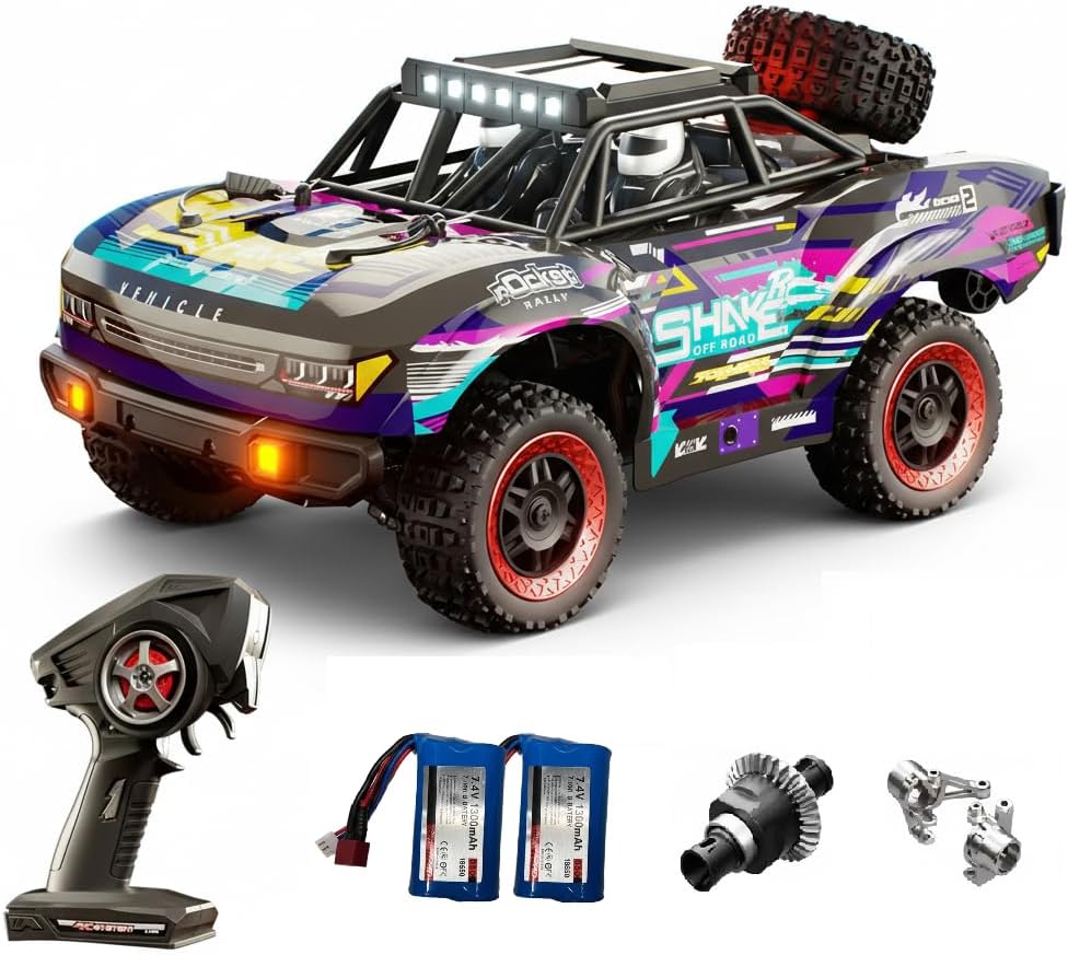 1/16 Hobby RC Race Truck, 30 MPH High Speed Remote Control 4WD Car, All Terrain Rock Crawler Truck for Boys 4X4 Off-Road Racing Car with 2 Batteries