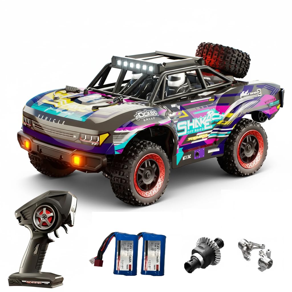 1/16 Hobby RC Race Truck, 30 MPH High Speed Remote Control 4WD Car, All Terrain Rock Crawler Truck for Boys 4X4 Off-Road Racing Car with 2 Batteries