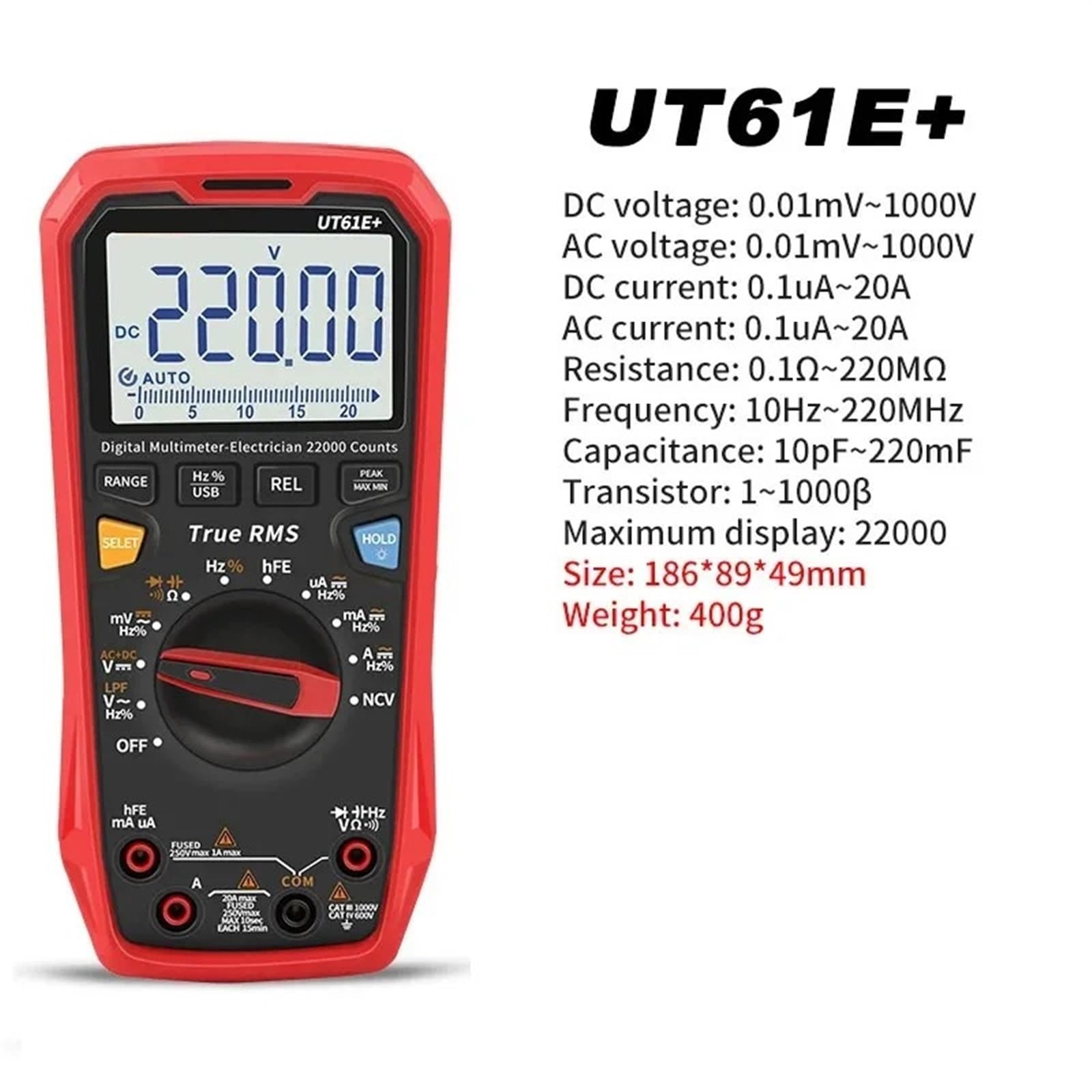 UT61E+ Cyfrowy wyświetlacz Inteligentny multimetr True RMS Wysoka precyzja 1000 V AC DC Tester napięcia 22000 zliczeń Miernik prądu