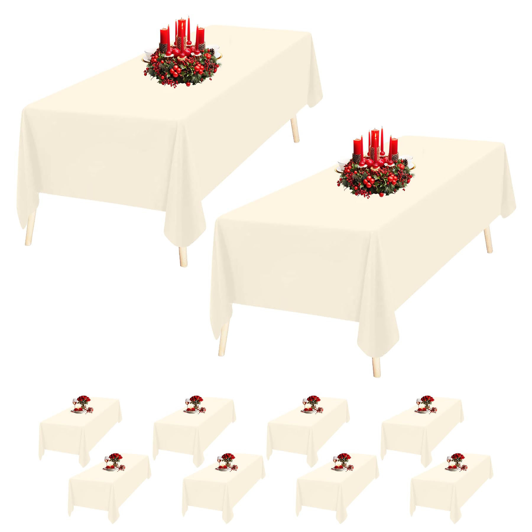 Trimming Shop Tovaglia rettangolare in poliestere avorio, 177,8 x 365,8 cm, tovaglia in tessuto lavabile per tavolo da pranzo, banchetti, matrimoni, Natale, compleanni, feste, 10 pezzi