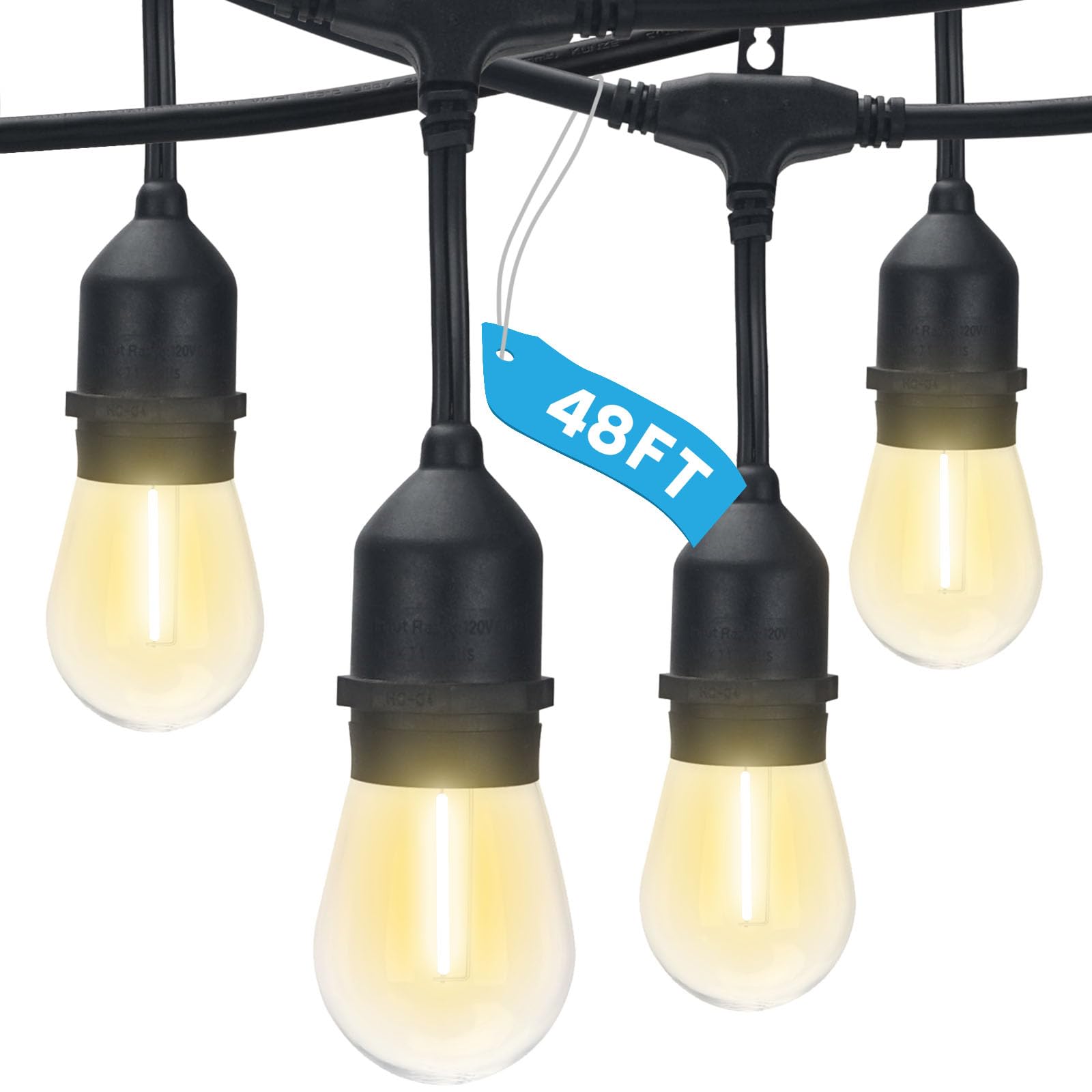 LUXRITE 48FT LED Outdoor String Lights Commercial Grade Waterproof
