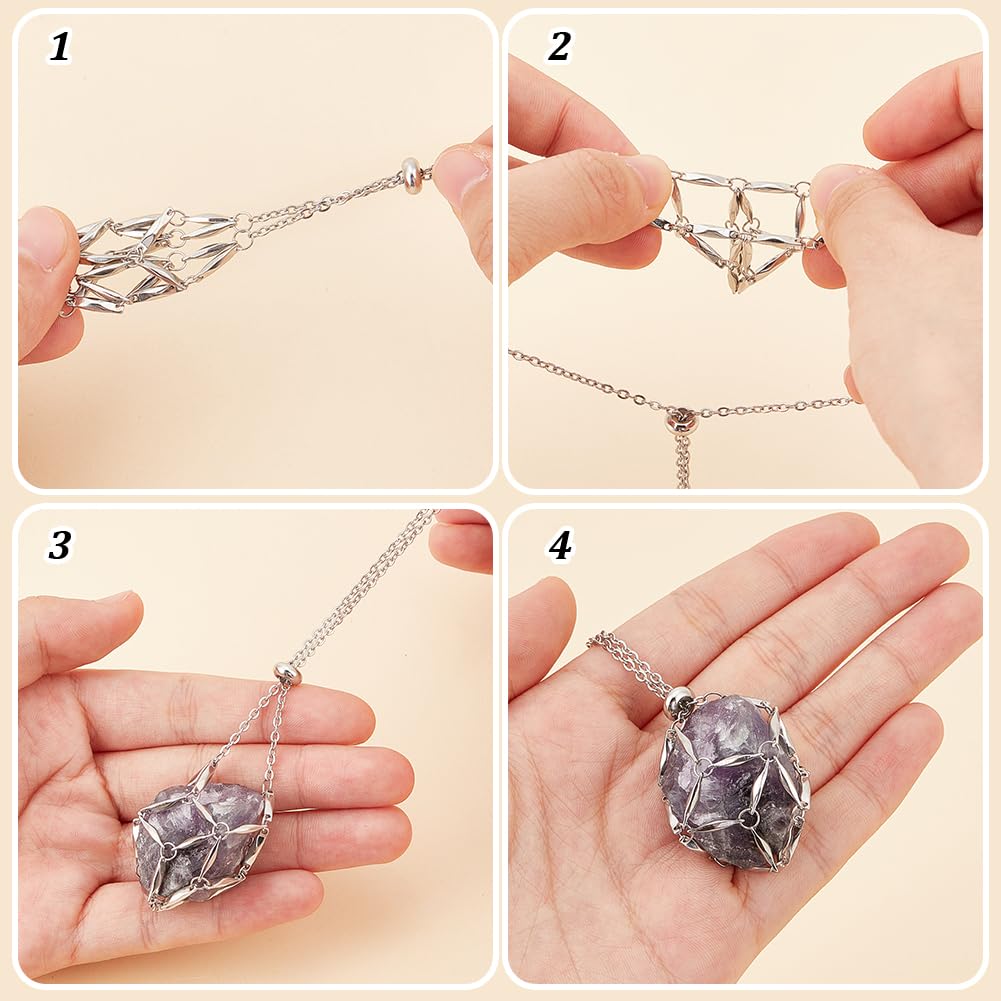 UNICRAFTALE 6 pz 2 colori 3m isure 304 supporto per Collana di Cristallo Regolabile In Acciaio Inossidabile Supporto per Pietra Vuota Reti Pendente per Collana con Gabbia di Cristallo Vuota