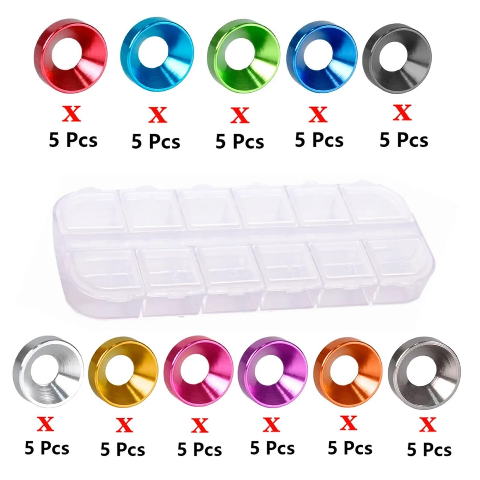 Juego de arandelas avellanadas 55 piezas M2 .5 M3 M4 M5 aleación aluminio
