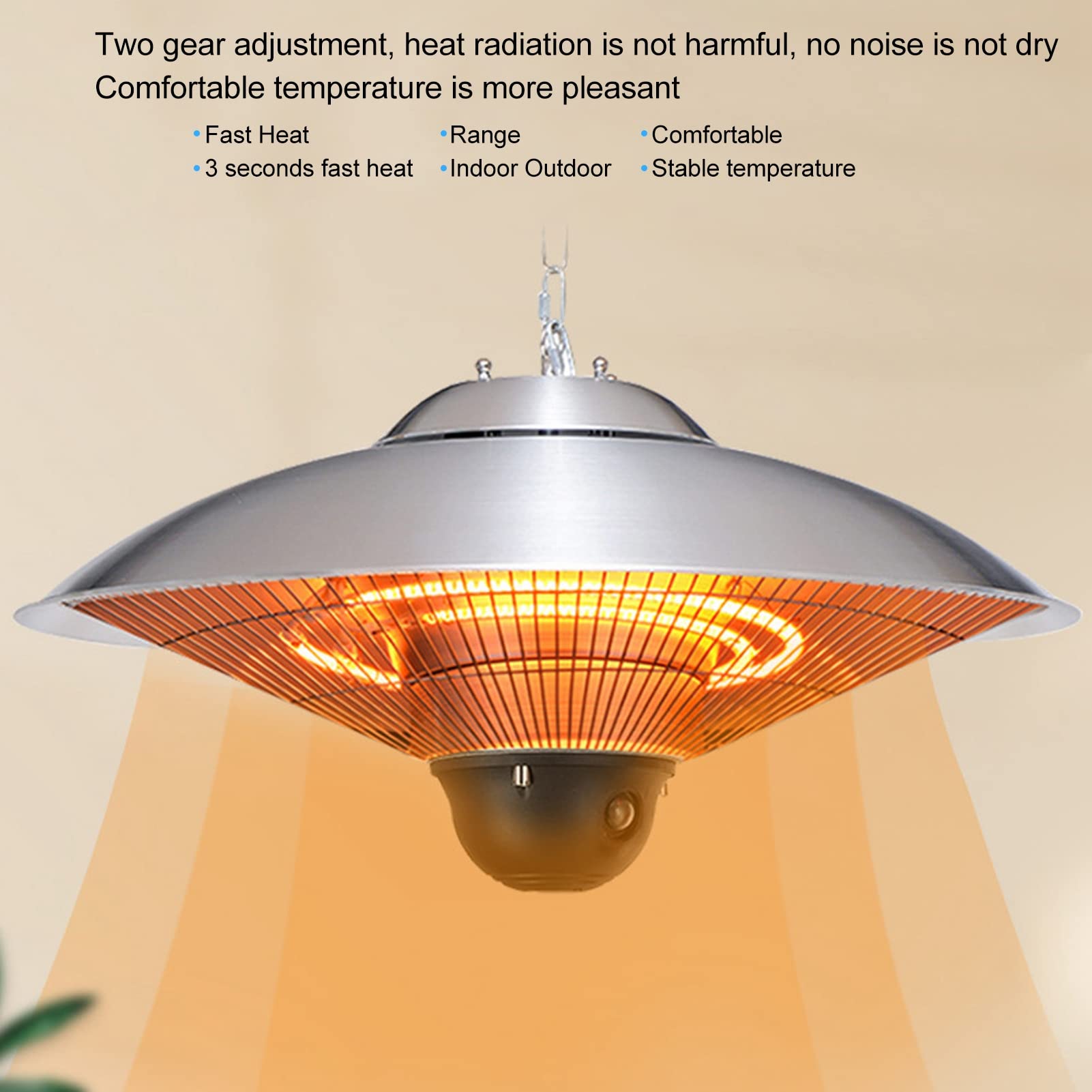 Riscaldatore Esterno Sospeso, Stufa da Terrazza e Termoventilatore con Telecomando, Luce LED, 2 Livelli di Calore e Protezione IP44 per Patio e Verande Esterne Coperte