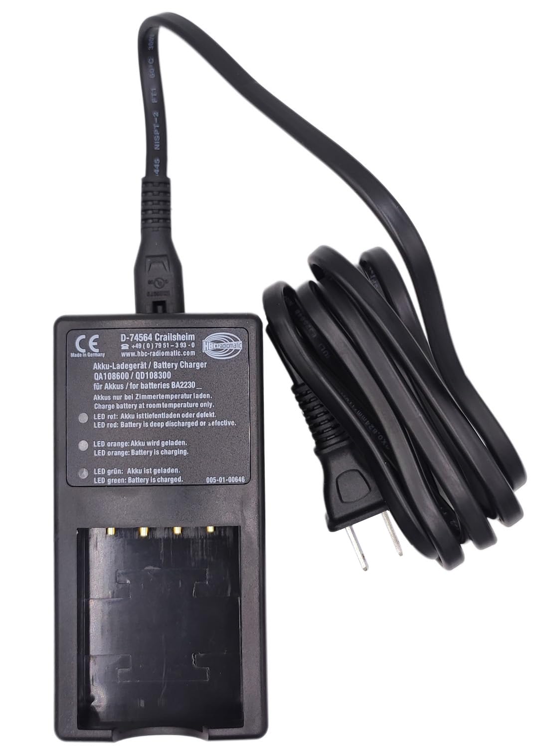 D-74564 ładowarka 120 V do akumulatora 3,6 V 2100 mAh BA223030 BA223000 HBC do pilota zdalnego sterowania HBC, AC 100 V ~ 240 V QA108600