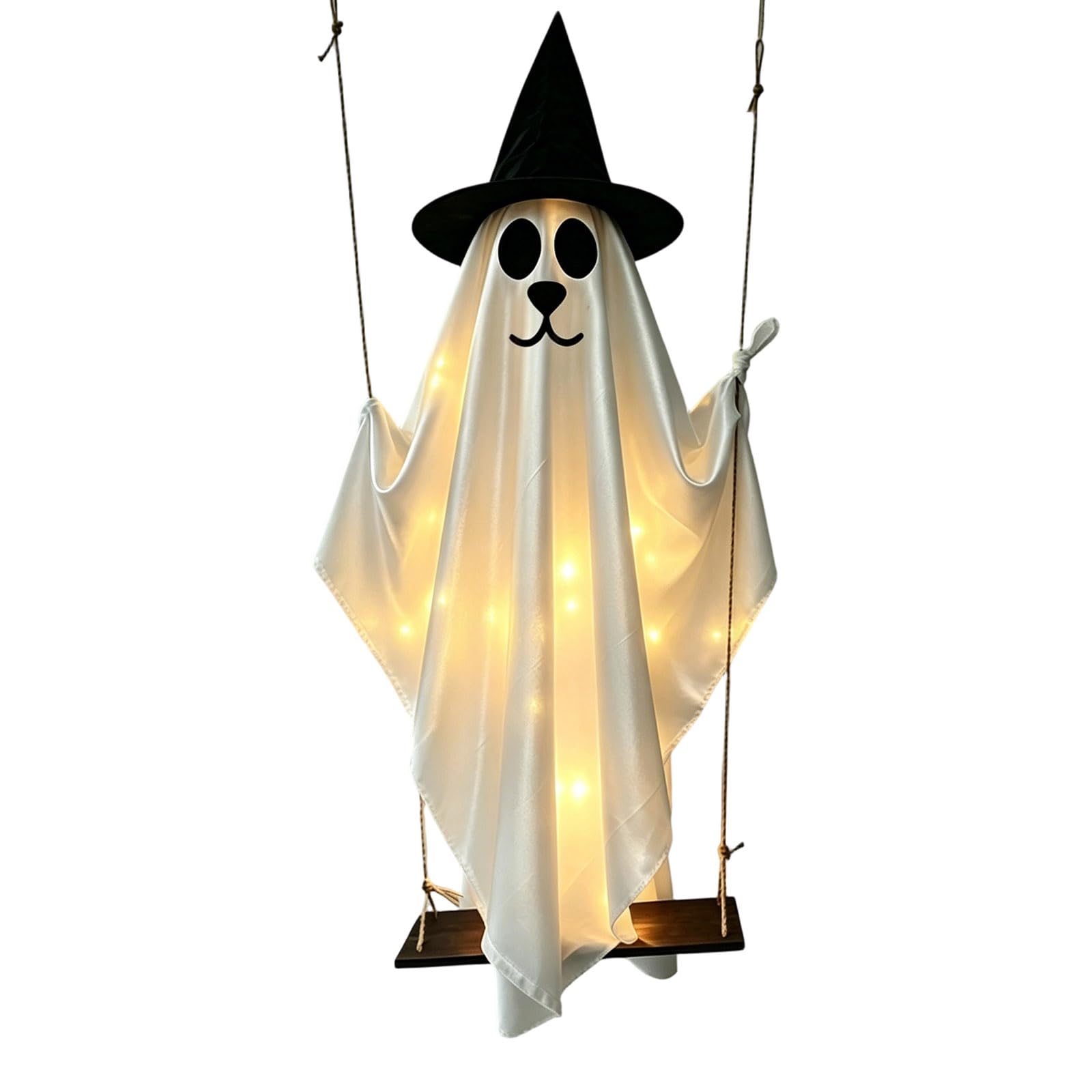 Shntig Illuminated Fabric Hanging Dog Decoration with Swing Polyester Drape and Wood Seat for Halloween Decoration Hanging Manifestation Dog Swing