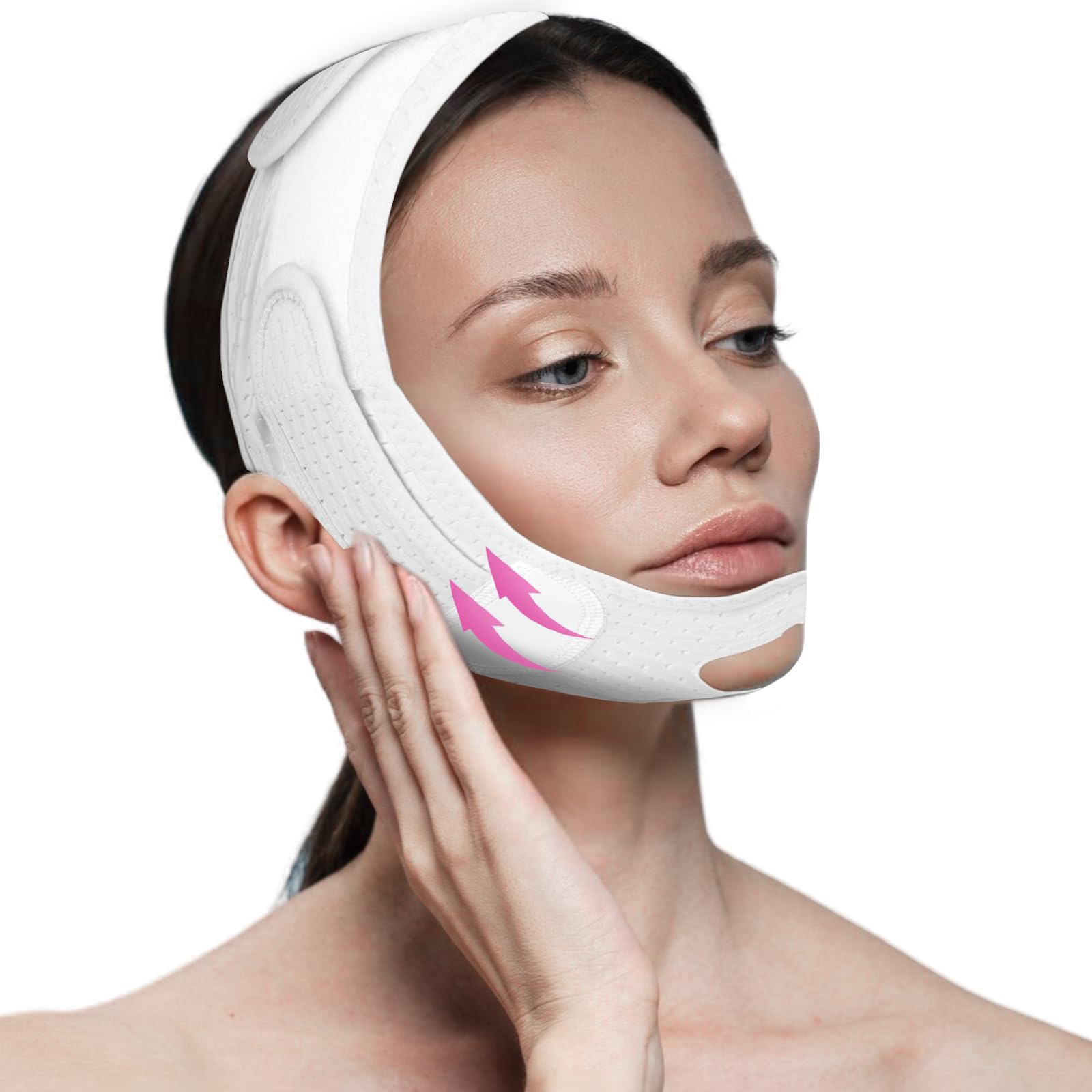 Dimeho Reusable V Line Mask Soft Sleeping Face Strap Adjustable Hydrating Chin Tape Breathable V Sagging Face Mask Comfortable Chin Strap for Women Men Work Read Sleep or Watch TV(White)