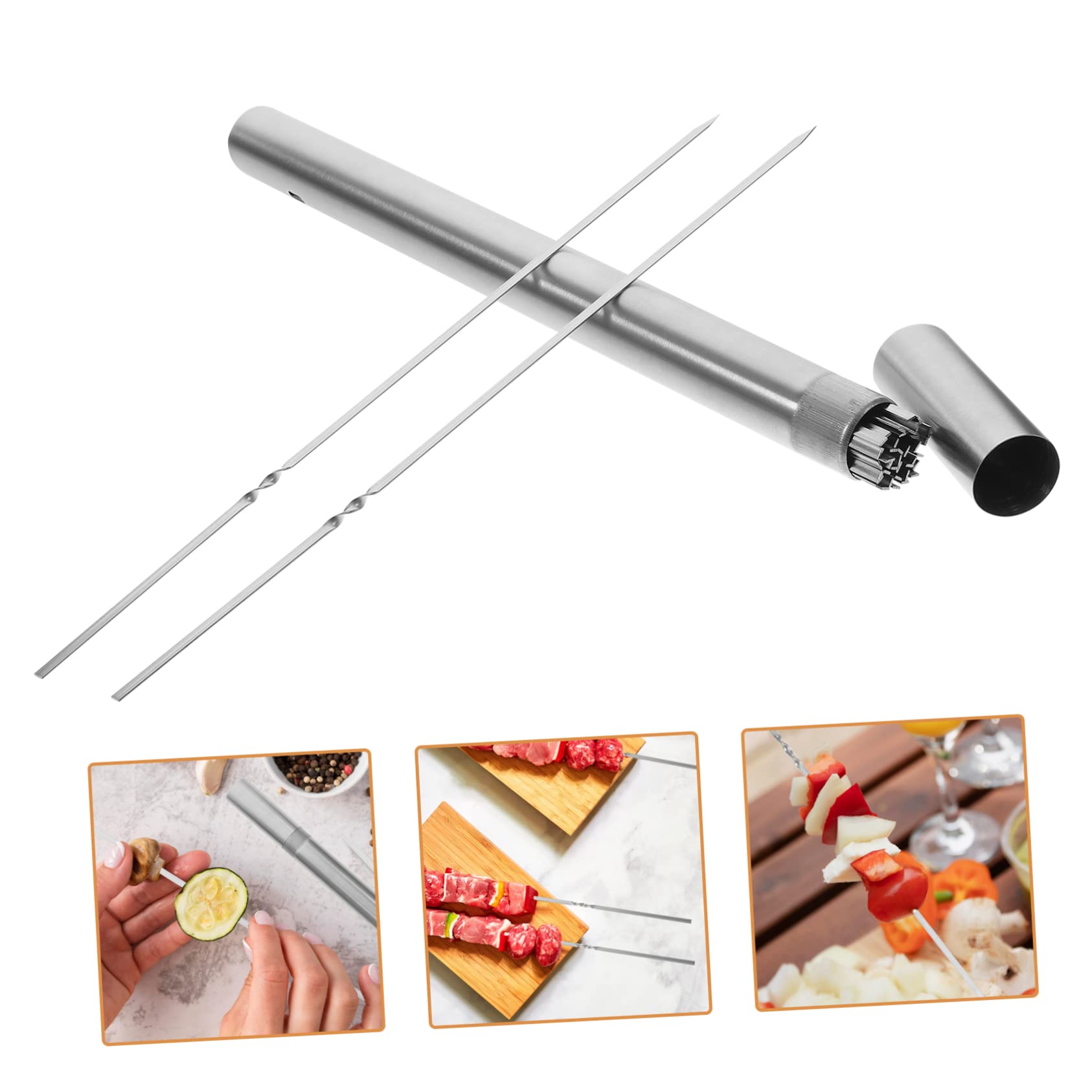 Brochetas Planas para Carne de Acero Inoxidable, 1 Juego | Tubo de Almacenamiento, Reutilizables, Antideslizantes y Fáciles de Llevar, para Verduras y Carne