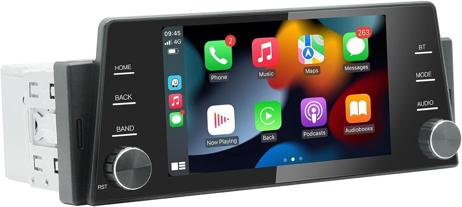 Single Din Car Radio Wireless CarPlay Wireless Android Auto, 5 Inch Touchscreen Car Stereo Head Unit with Mirror Link, GPS Navigation, Type C USB, FM, Bluetooth/SWC