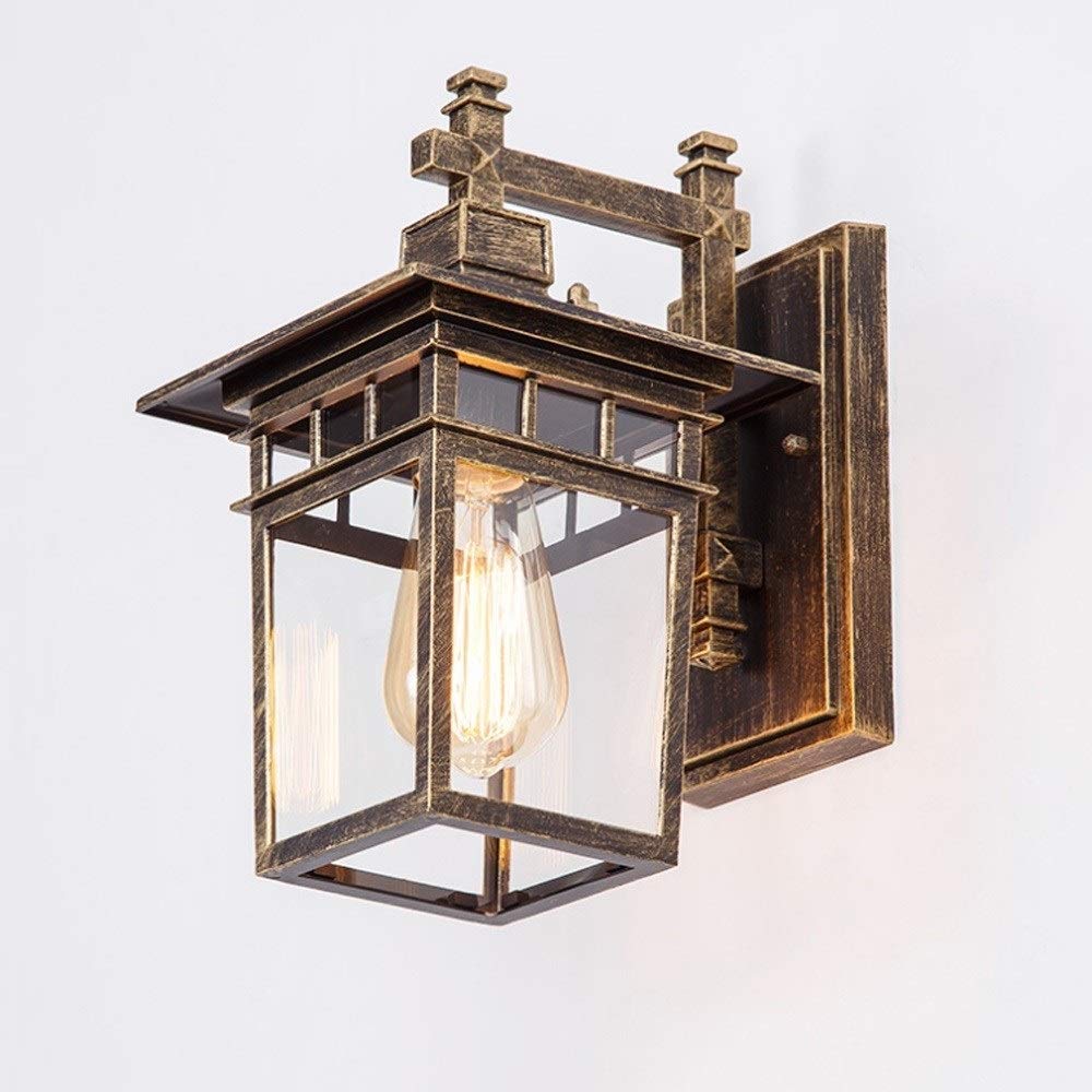 SXSCARKX Apanese Chinese American Minimalist Outdoor Wall Lamp Waterproof JE26/27 Exterior Square Sconce Staircase Door Aisle Balcony Garden Light Brown Courtyard Decoration Porch Lighting