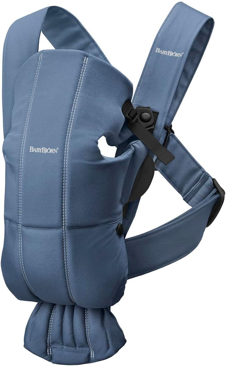 BabyBjörn Baby Carrier Mini, Vintage Indigo, Woven | Newborn Carrier (7-15 lbs), Ergonomic, Easy-to-Use