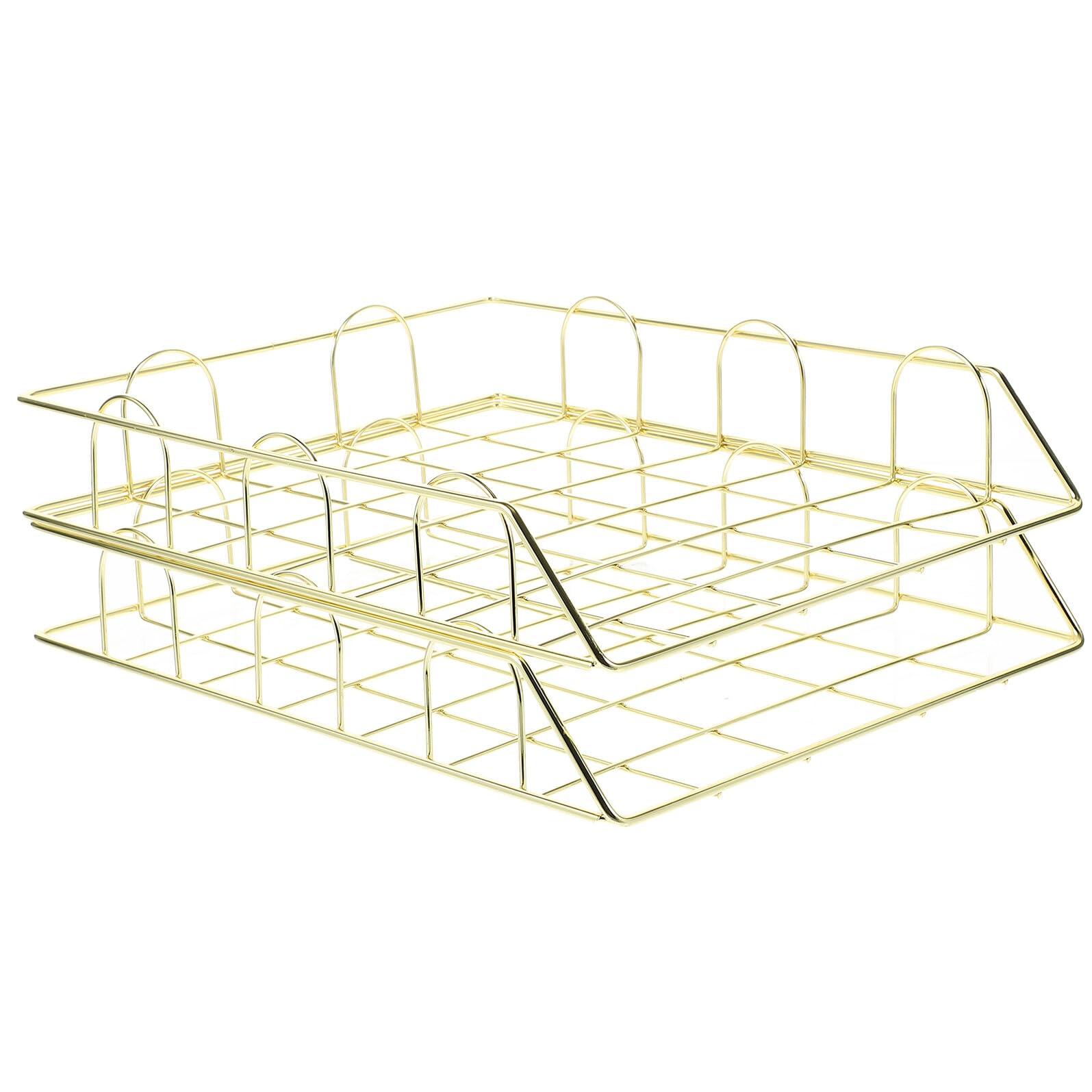 Juego de 2 archivadores de metal apilables para documentos A4 con cesta de malla, almacenamiento de escritorio de oficina y revistas para espacio de trabajo y elegante.