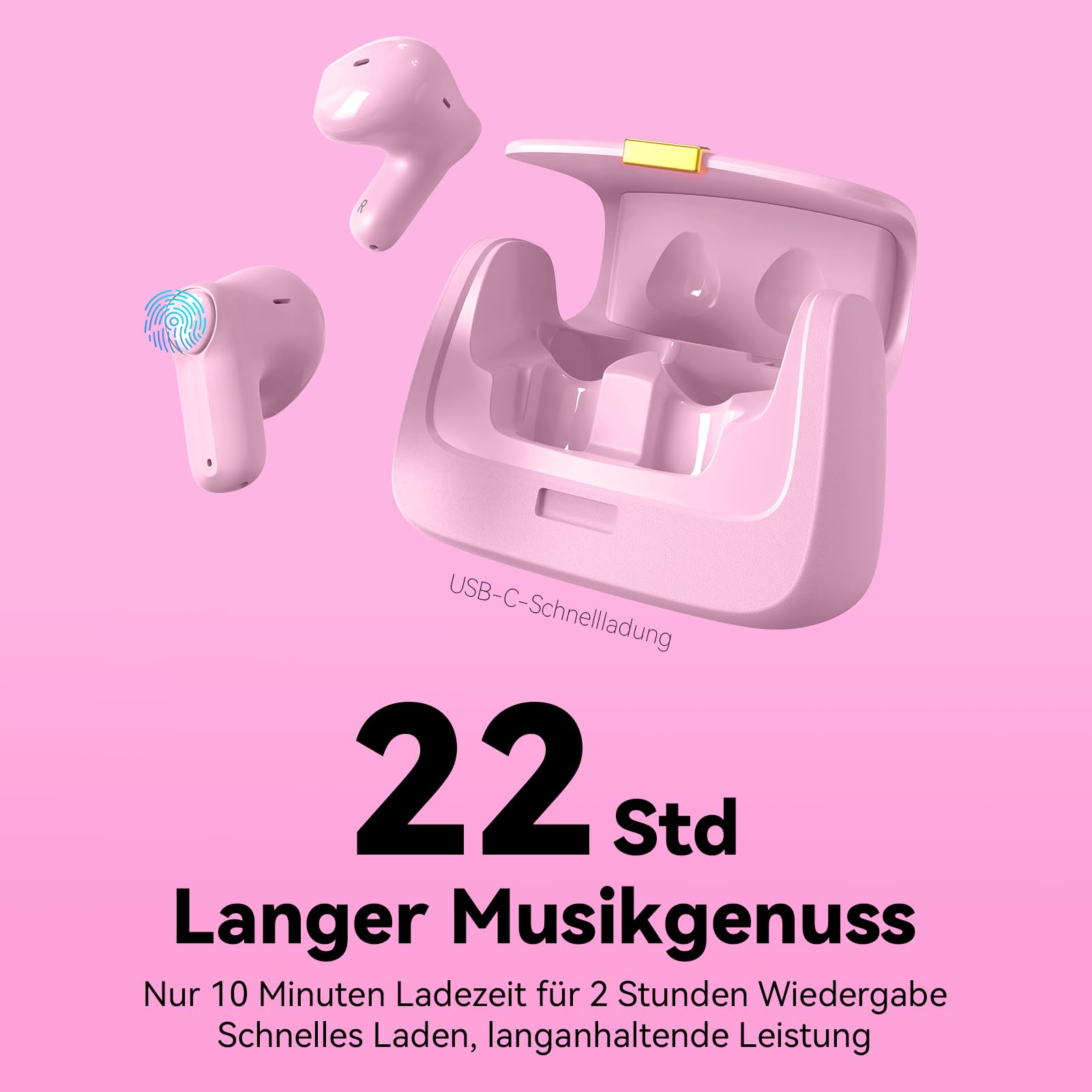 ANCwear Bluetooth 5.4 In-Ear-Kopfhörer mit Handtaschen-Ladecase, Rosa